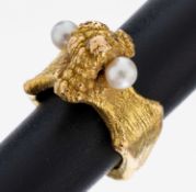 18 kt Gold Perl-Ring, GG 750/000, außergewöhnliche