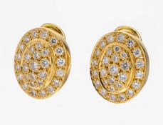 Paar 18 kt Gold Brillant-Ohrclips, GG 750/000, oval, 58