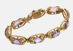 18 kt Gold Amethyst-Armband, GG 750/000, fein grav.