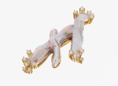 18 kt Gold Perl-Brillant-Brosche, GG 750/000,