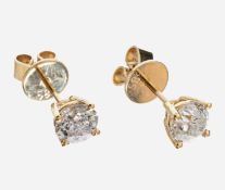 Paar 14 kt Gold Diamant-Ohrstecker, GG 585/000, 2