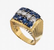 18 kt Gold Saphir-Brillant-Ring, GG 750/000, 8 rundfacett.