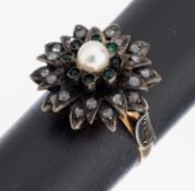 18 kt Gold Diamant-Smaragd-Ring, um 1860, GG 750/000 und