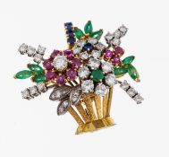 18 kt Gold Brillant-Farbstein-Brosche 'Blumenstrauß',