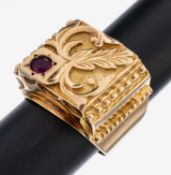 18 kt Gold Rubin-Siegelring, GG 750/000 gepr., florale