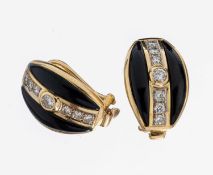 Paar 14 kt Gold Onyx-Brillant-Ohrstecker, GG 585/000,