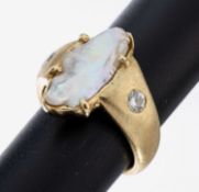 14 kit Gold Perl-Brillant-Ring, GG 585/000,mittig sogn.