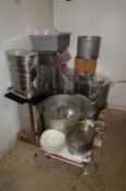 Assorted SS Pots, Pans, Supplies
