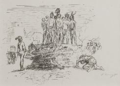 MAX SLEVOGT - 'EINGEBORENE GEFANGENE AUF EINEM HOLZSTOSS, DER IN BRAND GESTECKT WIRD' (1918)