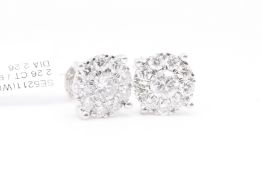 Natural Earrings 2.26ct G Colour SI Clarity Round brilliant Cut - 9kt White Gold