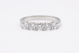 Natural 1.00ct 5 Stone Ring F Colour VS2 Clarity Round Brilliant Cut - Platinum
