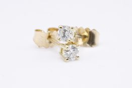 Natural 0.30ct F Colour SI Clarity Round Brilliant Cut Earrings - 18kt Yellow Gold - EDR Certificate