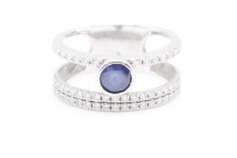 Natural 0.50ct Diamond and 0.30ct Sapphire Ring I Colour SI Clarity Round Brilliant-18kt White Gold