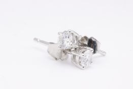 Natural 0.40ct F Colour SI Clarity Round Brilliant Cut Earrings - 18kt White Gold - EDR Certificate