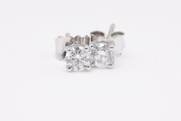 Natural 0.50ct F Colour SI Clarity Round Brilliant Cut Earrings - 18kt White Gold - EDR Certificate
