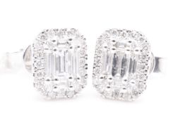 Natural Earrings 0.74ct G Colour SI Clarity Round Brilliant and Baguette Cut - 18kt White Gold