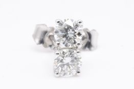 Natural 0.80ct F Colour SI Clarity Round Brilliant Cut Earrings - 18kt White Gold - EDR Certificate