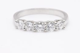 Natural 0.75ct 5 Stone Ring F Colour VS2 Clarity Round Brilliant Cut - Platinum