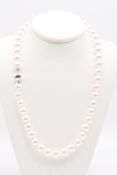 Pearl Necklace 18kt White Gold ball Clasp 45 Cultured Pearls - Single Knotted Rope