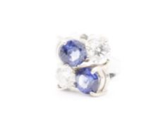 Natural Diamond and Sapphire Earrings Round Brilliant Cut -18kt White Gold