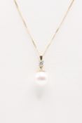 Pearl and Diamond Pendant - 18kt Yellow Gold