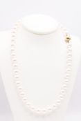 Pearl Necklace 18kt Yellow Gold ball Clasp 50 Cultured Pearls - Single Knotted Rope