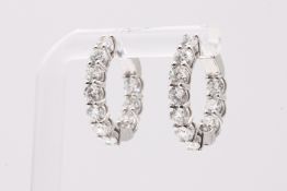 Natural Diamond Hoop Earrings 3.50ct F Colour VS Clarity Round Brilliant Cut - 18kt White Gold