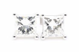 Princess Cut 3.02 Carat ( Natural ) Diamond J Colour IF Clarity ( Internally Flawless ) Earrings