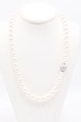 Natural 1.50ct Diamond Clasp and Pearl Necklace - 47 Cultured Pearls -18kt White Gold