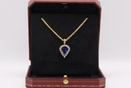 Cartier Royal Blue Sapphire & Diamond Pendant 9.14 Carat Box & Paperwork From Cartier Verified