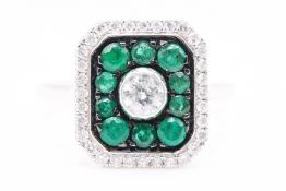 ** ON SALE ** Natural 0.44ct Diamond & 0.53ct Emerald Ring F Colour VS2 Clarity - Platinum