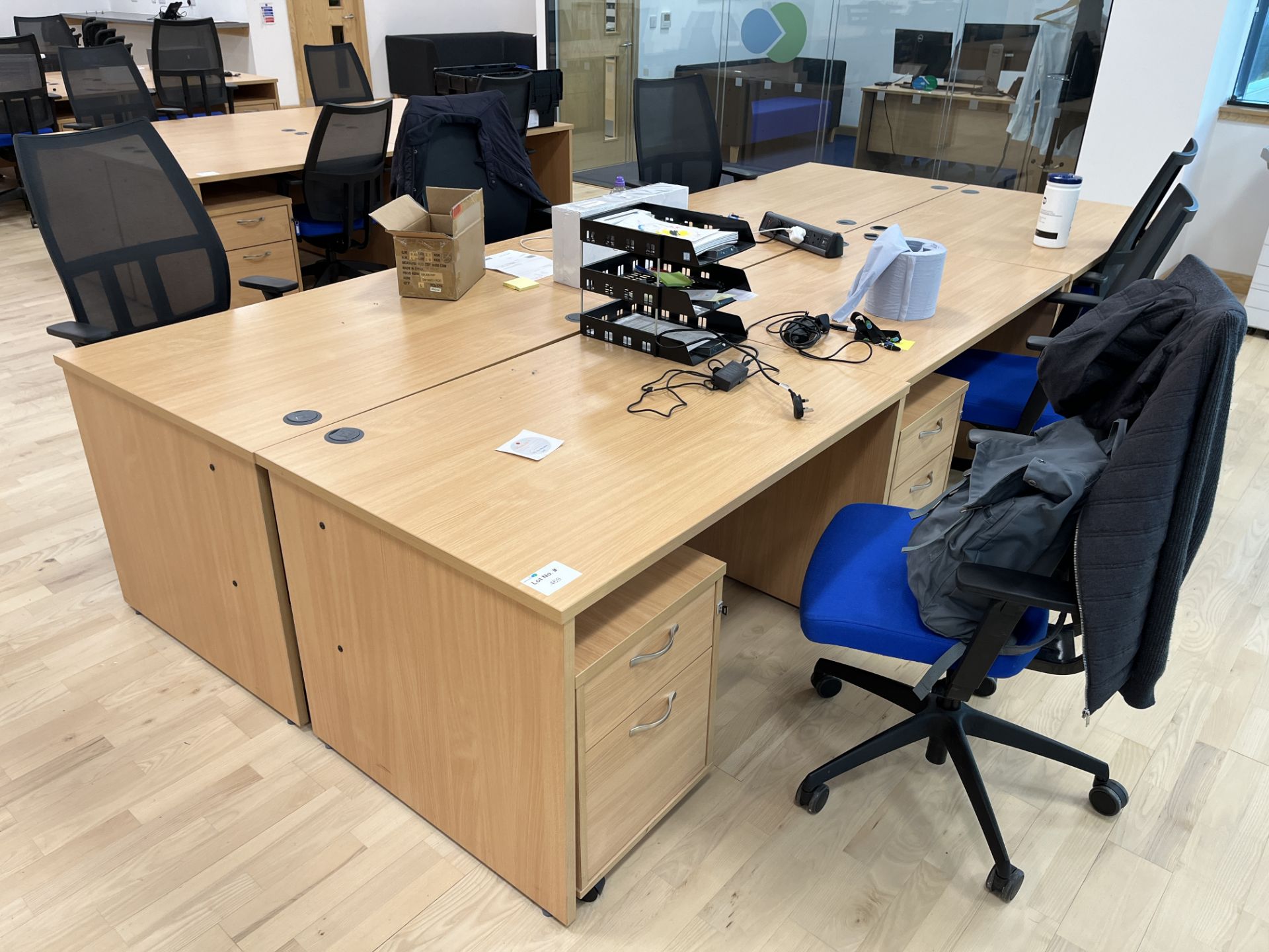 1, 6 x Wooden Desks with 5 x 2 Drawer Pedestals and 6 x Office Swivel ...