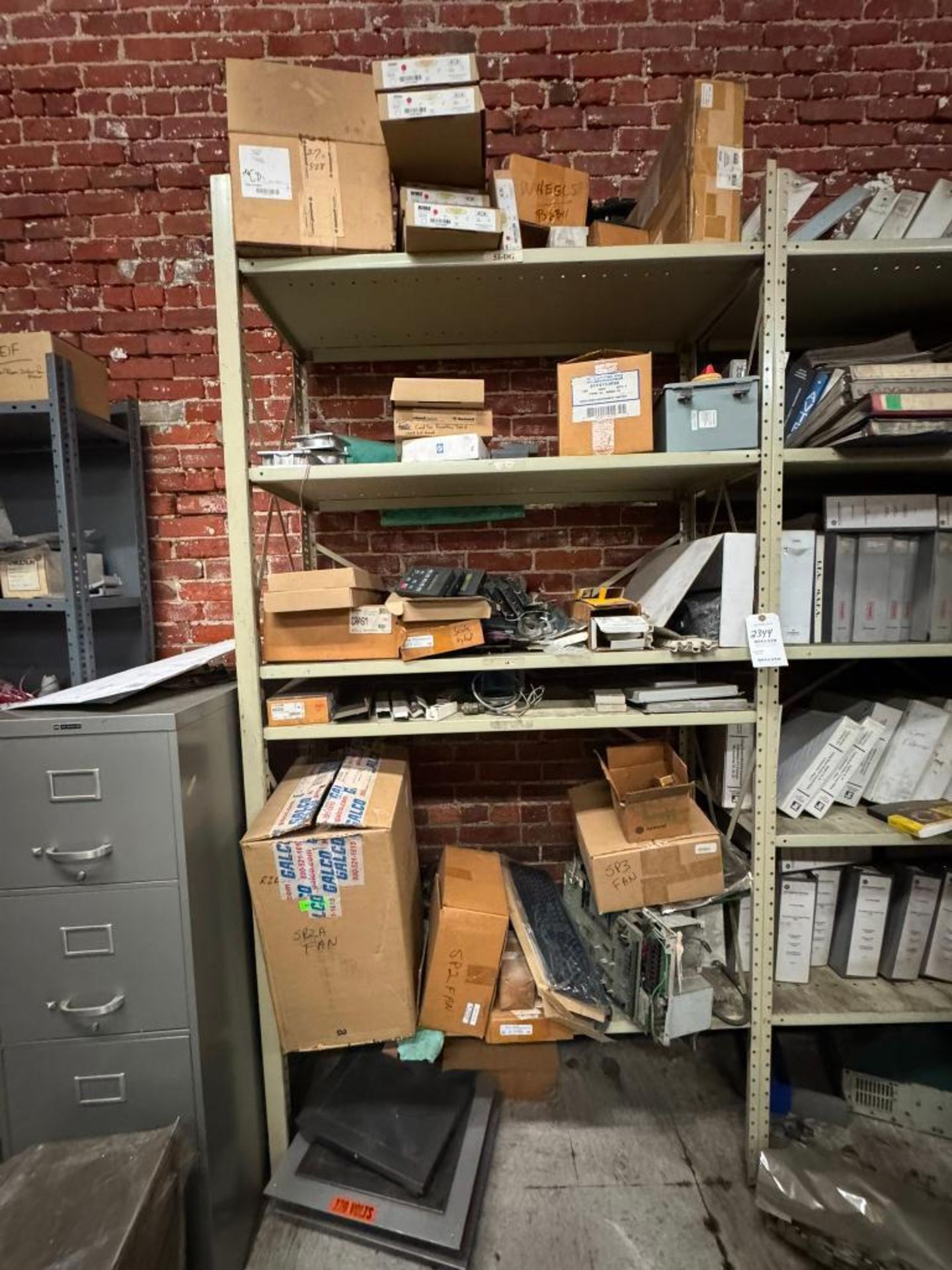 LOT OF (1) SECTION OF ELECTRICAL PARTS ON SHELVING - Simple Rigging ...