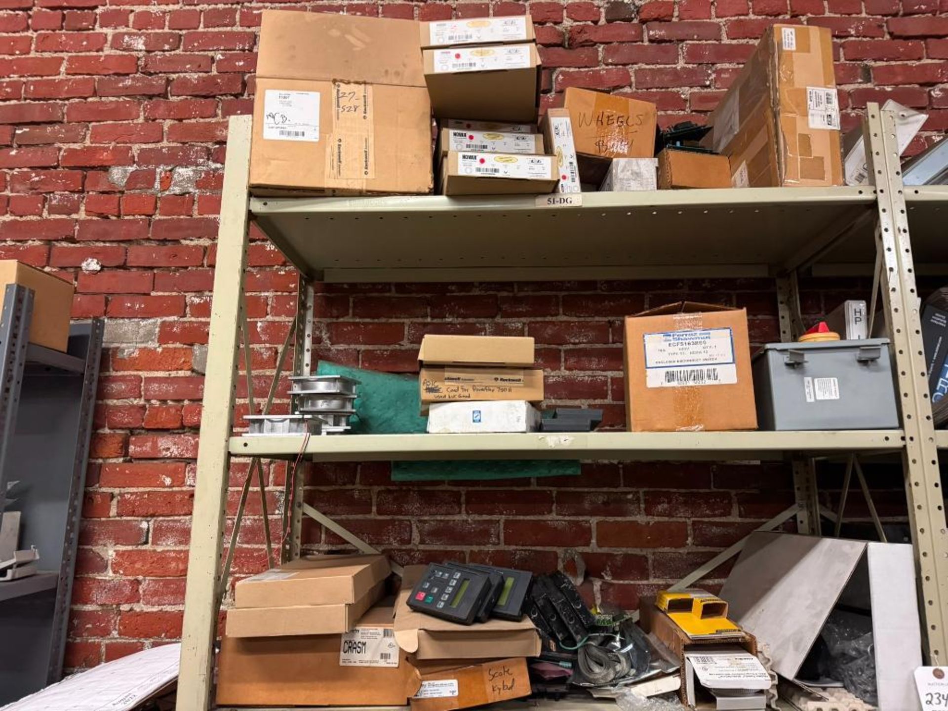 LOT OF (1) SECTION OF ELECTRICAL PARTS ON SHELVING - Simple Rigging ...