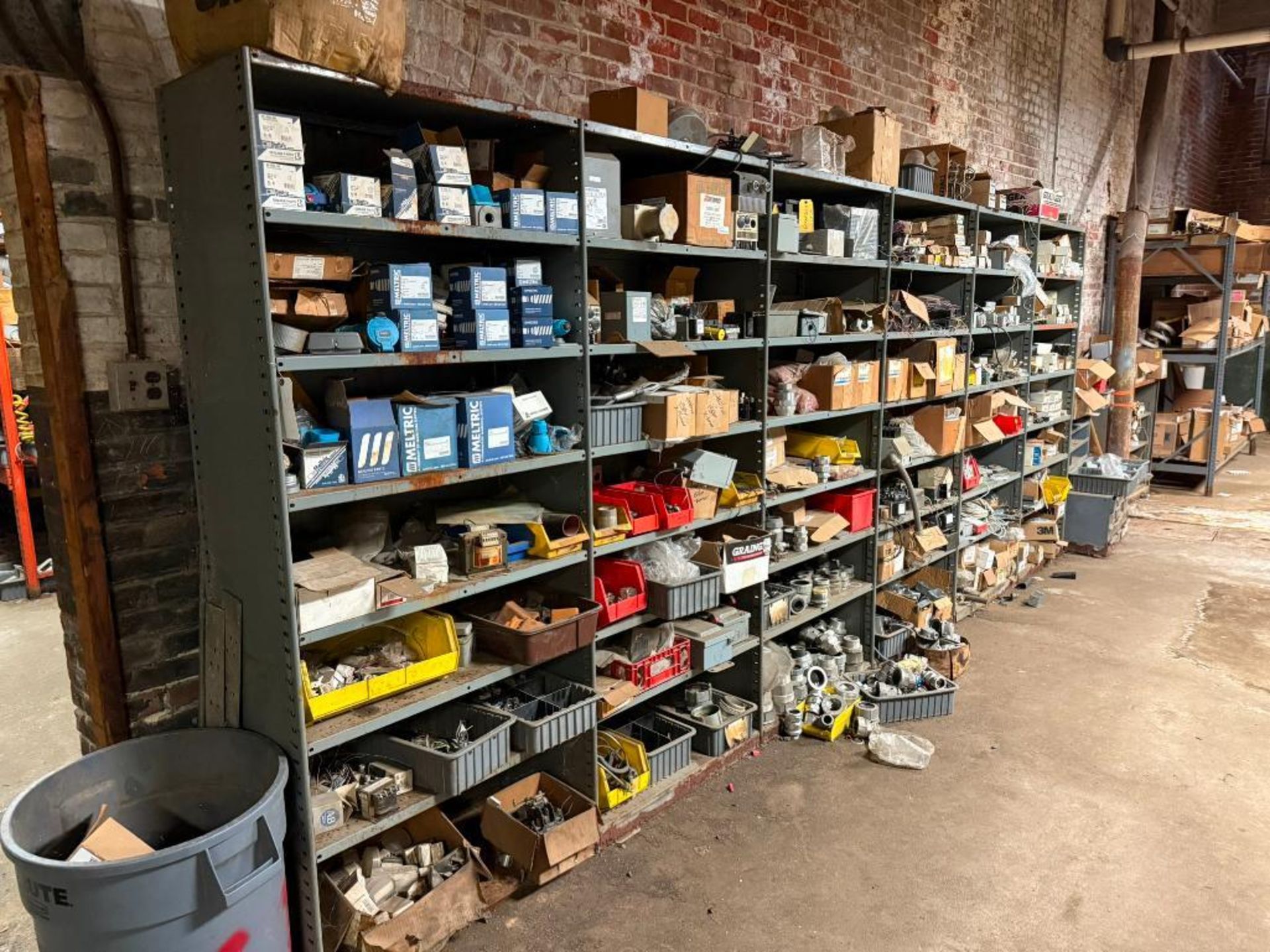 LOT OF (6) SECTIONS OF INDUSTRIAL ELECTRICAL PARTS ON SHELVING CONTENTS ...