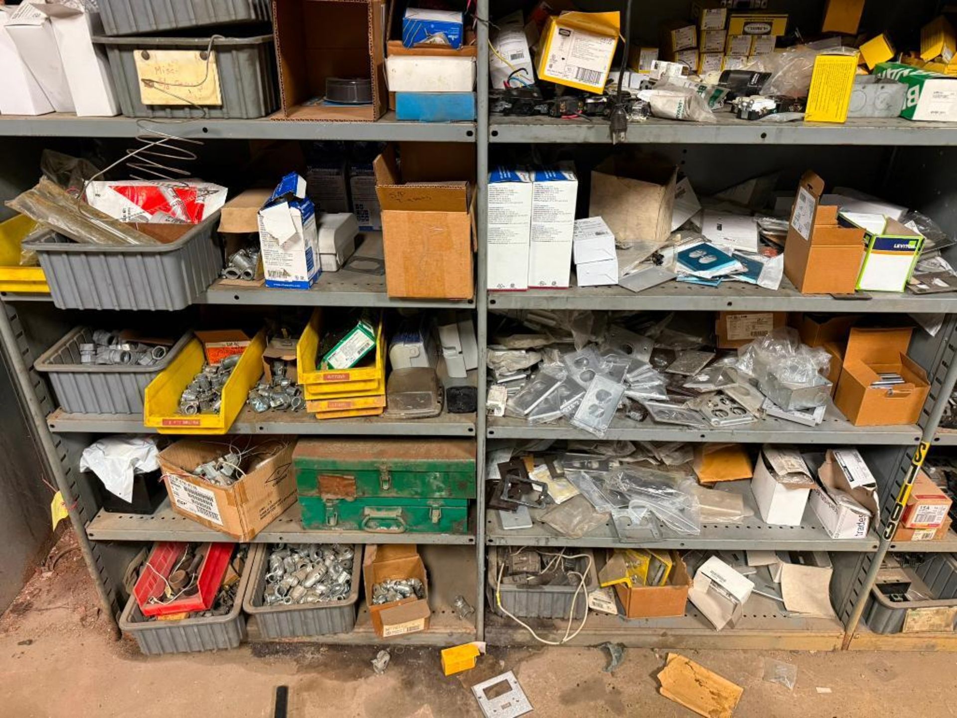 LOT OF (5) SECTIONS OF INDUSTRIAL ELECTRICAL PARTS ON SHELVING CONTENTS ...