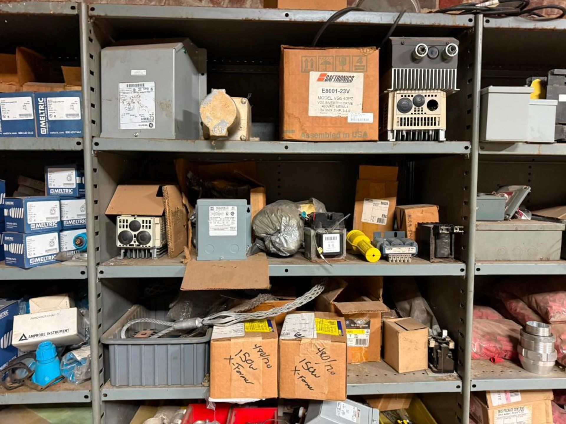 LOT OF (6) SECTIONS OF INDUSTRIAL ELECTRICAL PARTS ON SHELVING CONTENTS ...