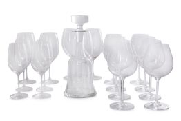 A GROUP OF 17 RIEDEL WINE GLASSES AND A DECANTER