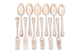 TWELVE PAIRS OF ENGLISH SILVER DESSERT SPOONS AND FORKS BY MAPPIN & WEBB (2)