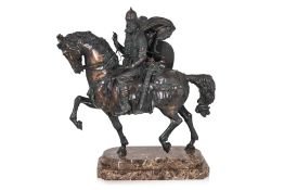 A LARGE BRONZE MODEL OF A SLAVIC KNIGHT ON HORSEBACK