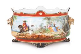 A CONTINENTAL EUROPEAN PORCELAIN JARDINIERE