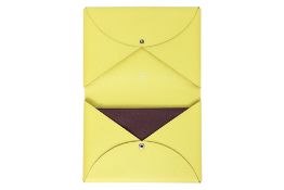 AN HERMÈS LIME POCHETTE CALVI MM WITH BORDEAUX PENCIL CASE