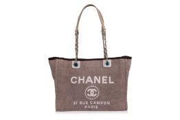 A CHANEL BEIGE LARGE DEAUVILLE TOTE