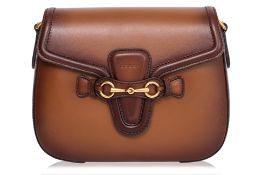 A GUCCI BROWN LEATHER MEDIUM LADY WEB SHOULDER BAG