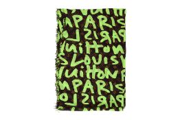 A LOUIS VUITTON X STEPHEN SPROUSE VERT GRAFFITI SCARF