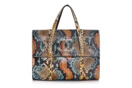 A CHANEL PYTHON MULTI COLORED HANDLE BAG