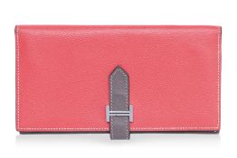 AN HERMÈS ROSE JAIPUR & ÉTOUPE BEARN CLASSIC WALLET