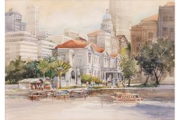 TAN LEONG KHENG (SINGAPORE, B.1938) - SINGAPORE RIVER SCENE