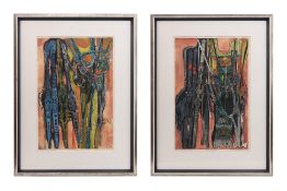 BRUCE ONOBRAKPEYA (NIGERIAN, B. 1932) - EGBEN VERA OKHORE I & II (RED BASE)