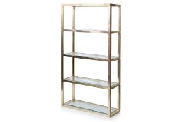 A BRASS AND GLASS OPEN-FACED BOOKSHELF BY PIERRE VANDEL